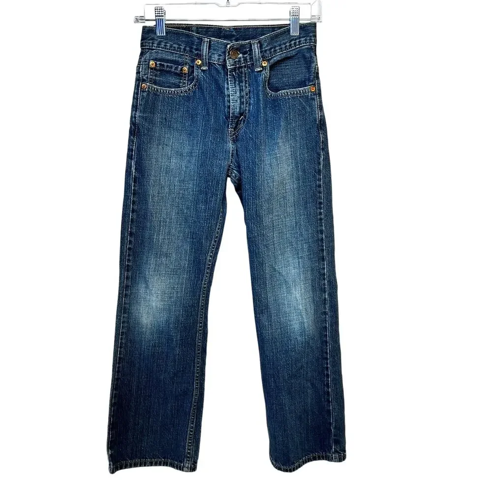 Levi's 527 Bootcut Denim Jeans Youth Size 12 Regular W26 L26 Distressed Hem